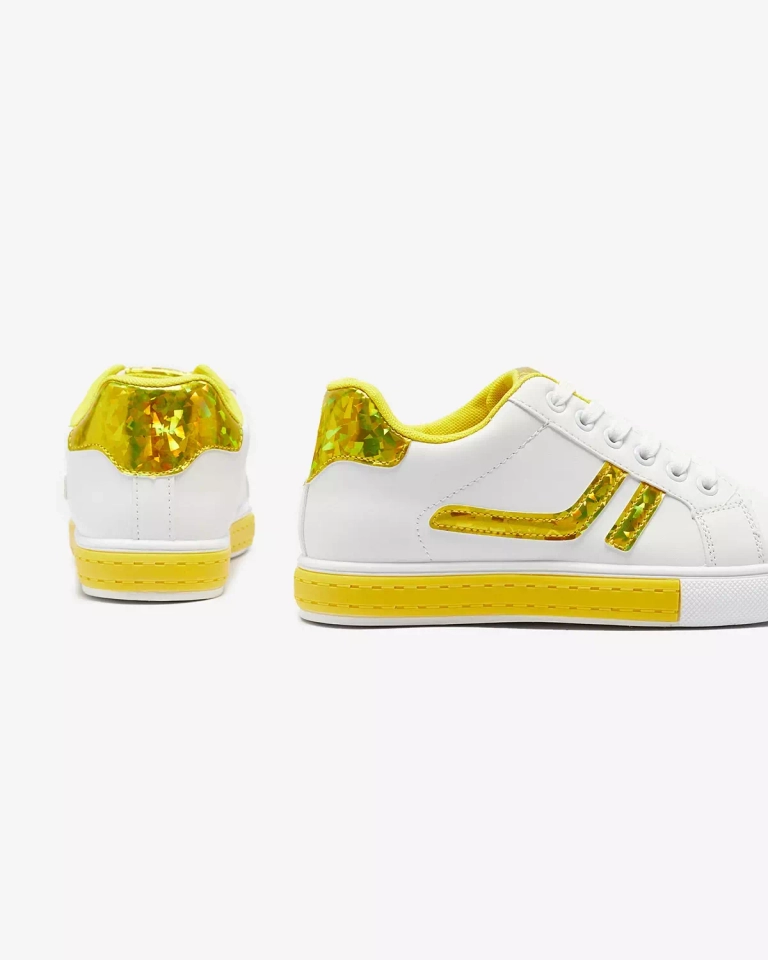 Balti moteriški sportiniai bateliai su geltonais holografiniais intarpais Bielga- Avalynė