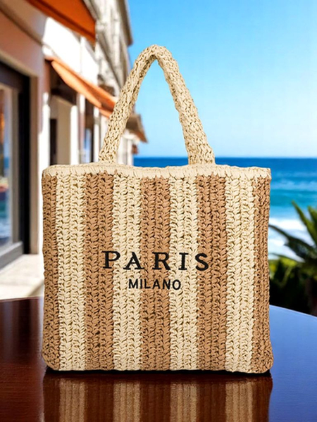 Royalfashion Didelė šiaudinė moteriška rankinė Šiaudų Juostelė