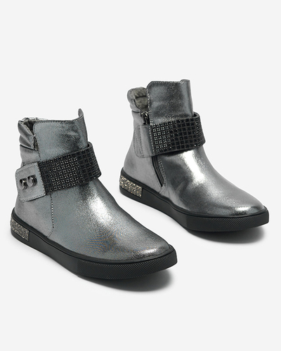 Блестящие девичьи сапоги серебристого цвета Faalasi - Обувь