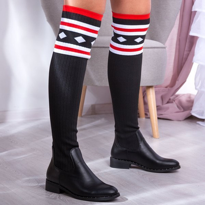 Czarne kozaki a'la skarpetka na płaskim obcasie Salvia- Obuwie