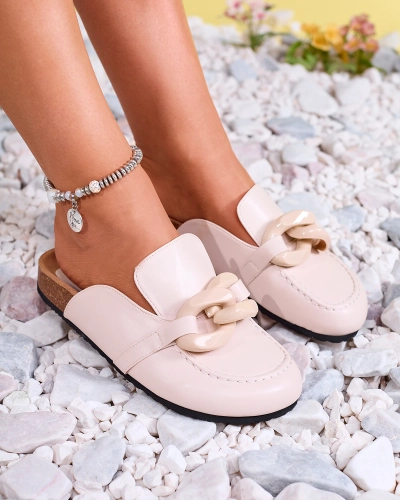 Royalfashion Женские бежевые шлепанцы а'ля мокасины Doleqi