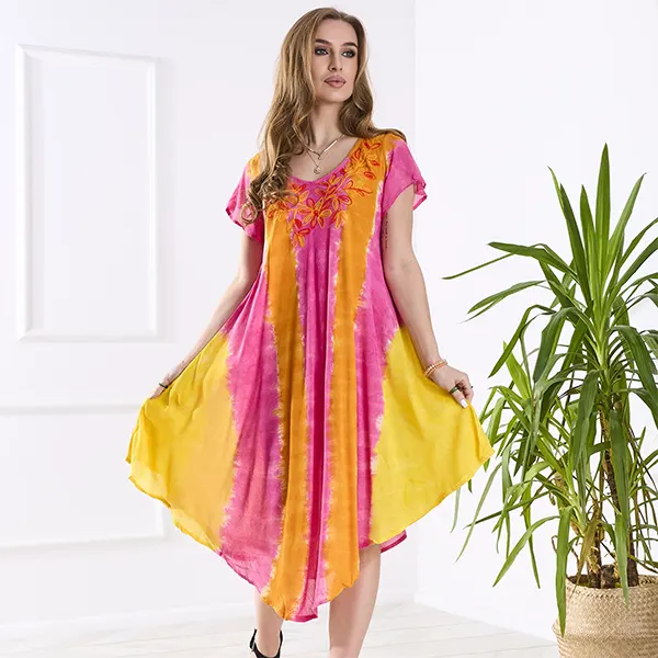 Оранжево-розовое женское пляжное платье-нарзутка- Одежда