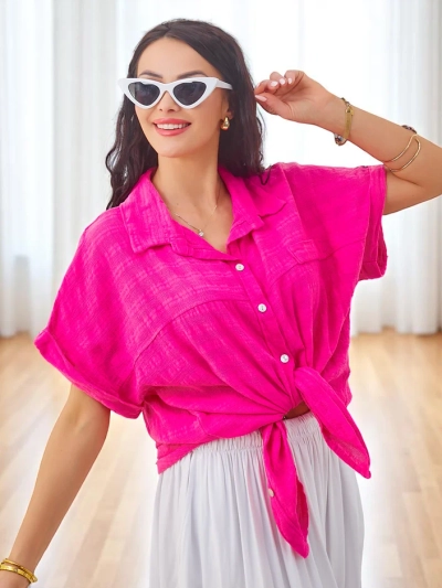 Royalfashion medvilnės moterų marškiniai su reljefiniu raštu ir trumpomis rankovėmis