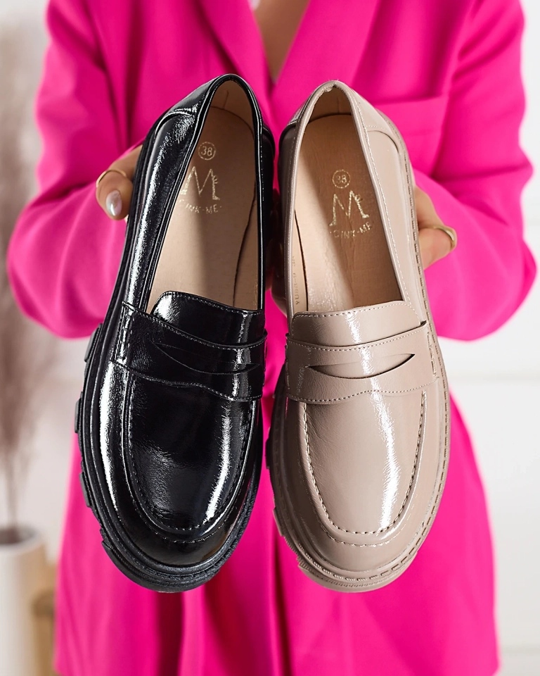 Šviesiai rudi lakuoti mokasinai tvirtu padu Desila - Avalynė