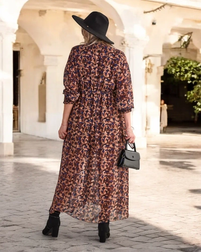 "Royalfashion" Kupranugario spalvos raštuota moteriška maksi suknelė