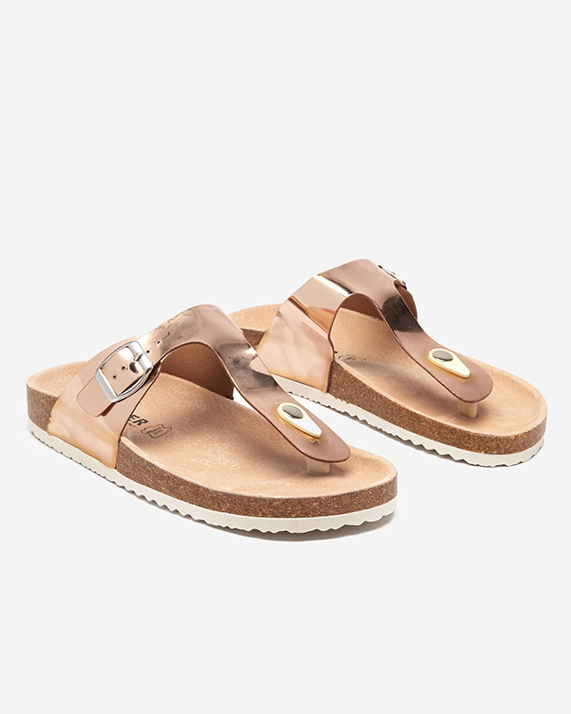 Женские шлепанцы Elotsi розового цвета металлик - Обувь