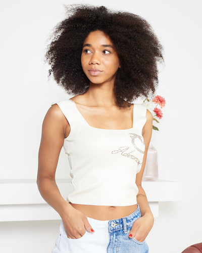 Бежевый женский укороченный топ на бретелях