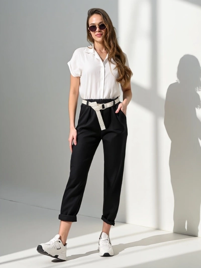 Royalfashion Tiesios moteriškos kelnės su diržu