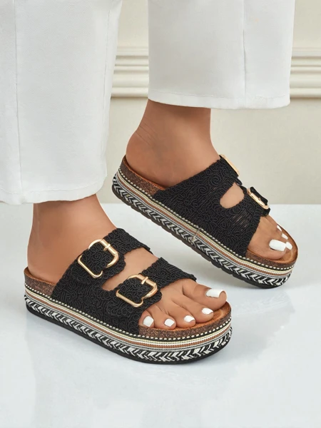 Royalfashion Moteriškos platforminės sandalės su sagtimis CorkStyle