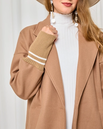 Royalfashion Женское пальто-жакет длиной до колена светло-коричневого цвета