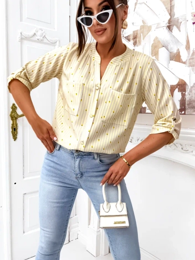 Женская striped рубашка Royalfashion с лимонами и V-образным вырезом