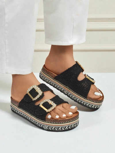 Royalfashion Moteriškos sandalai su kalnų krištolo sagtelėmis GlamCork