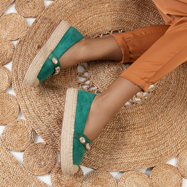 Зеленые женские эспадрильи на платформе со стразами Fenenna