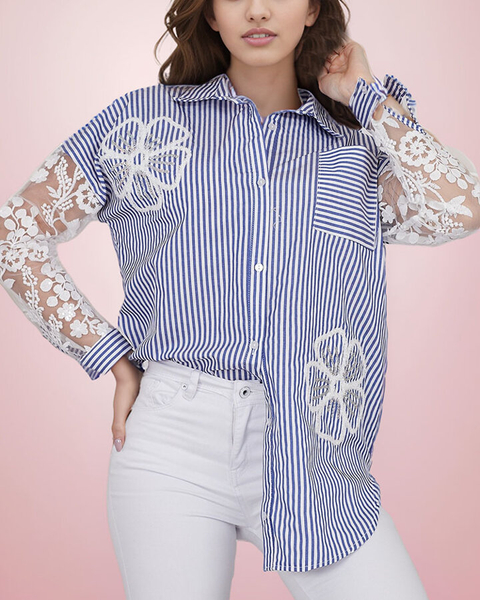 "Royalfashion" Moteriški dryžuoti marškiniai su nėriniais