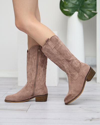 Moteriški batai iki blauzdos vidurio su chaki spalvos siuvinėjimu Redarika - Avalynė