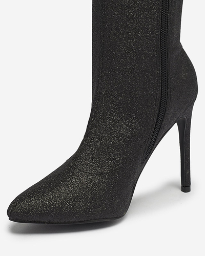 Черные женские сапоги выше колена с блестками Qesda- Footwear