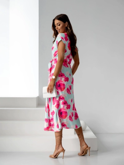 Женское миди-платье Royalfashion с короткими рукавами и обертывающим декольте в весенний цветочный принт