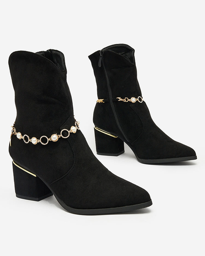 Royalfashion Черные женские сапоги на шпильке с цепочкой Bealizia