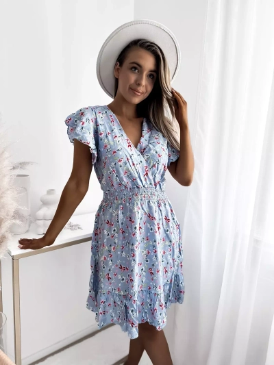 Royalfashion Синее женское мини-платье с цветочным мотивом