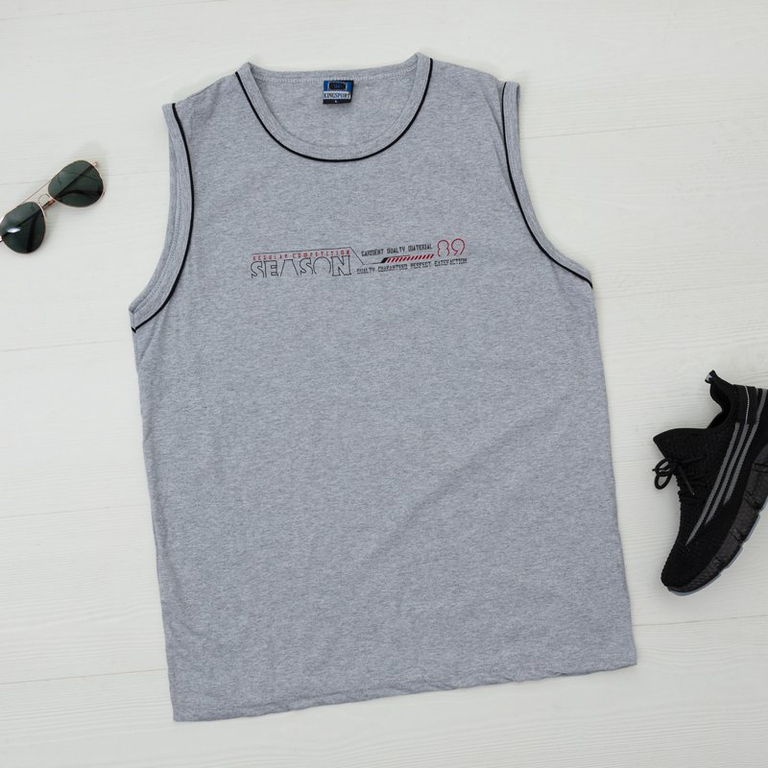 Vyriški pilki medvilniniai marškinėliai be rankovių-drabužiai