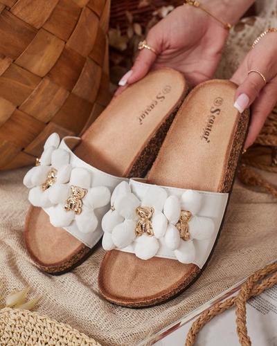 "Royalfashion" Moteriškos šlepetės su auksiniais meškiukais ir gėlėmis "Isaralle"