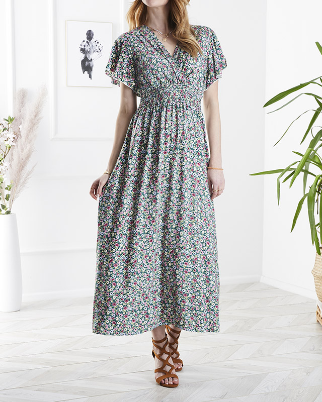 Moteriška gėlėta žalia midi suknelė - Apranga