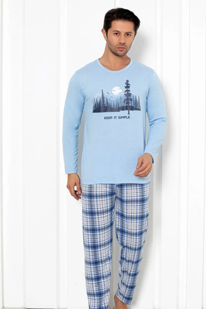 Royalfashion Мужские хлопковые пижамы в клетку