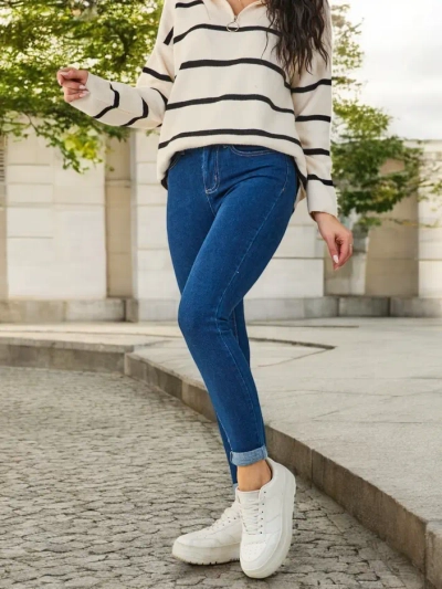 Royalfashion medvilniniai moteriški skinny džinsai