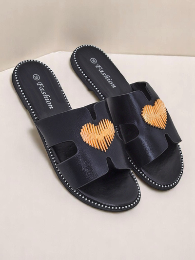 Royalfashion Women's Flat Sole Heart Chic Slides