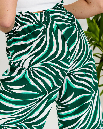 Raštuotos moteriškos palazzo kelnės, žalios spalvos - Apranga