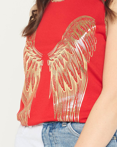 Красный женский топ с принтом золотых крыльев