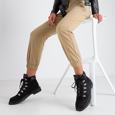 Czarne trapery damskie z kryształkami Opcesia - Obuwie