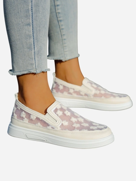 Royalfashion moteriški mokasinos, pagaminti iš tinklinio audinio su gėlėmis Emzos