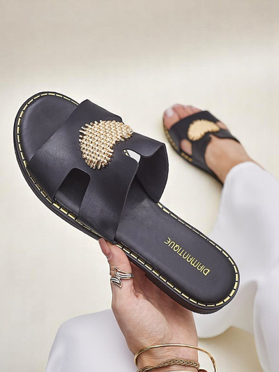 Royalfashion moteriški šlepetės su širdimi Aukso širdis