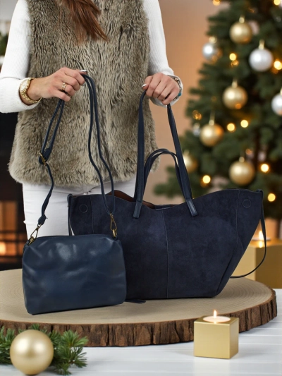 Moteriška pirkinių rankinė eko zomšinė su mažesne eko odine rankine komplekte 2in1 Elinea