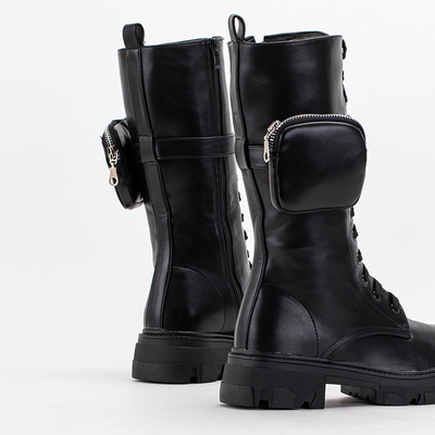 Черные женские высокие ботинки с карманами Lamisha
