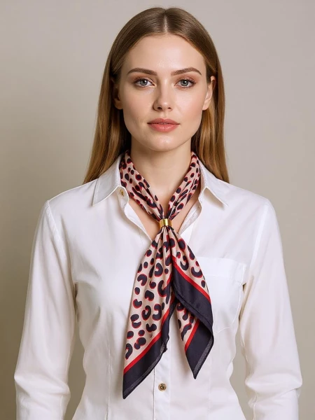 Apollonia – apaszka damska z poliestru ze wzorem leopard, beżowo-czarna