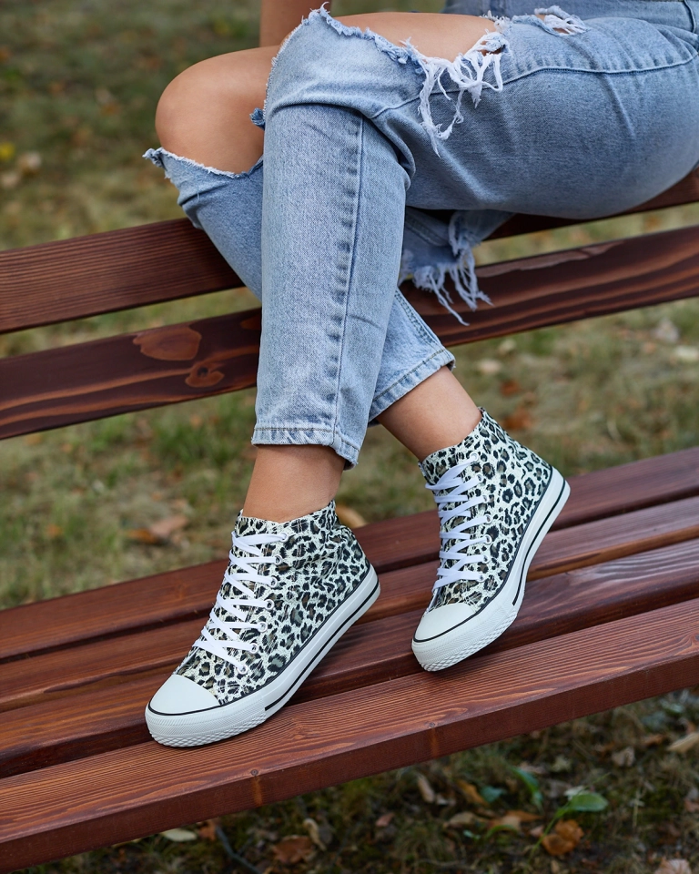 Royalfashion Женские бежево-коричневые высокие кеды с модным рисунком Jungle Jive