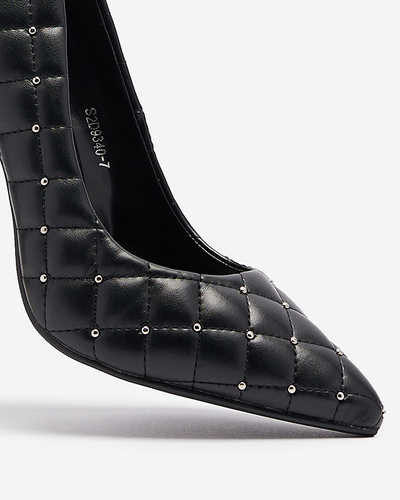Женские стеганые туфли на шпильке с носом черного цвета Mawelo- Footwear