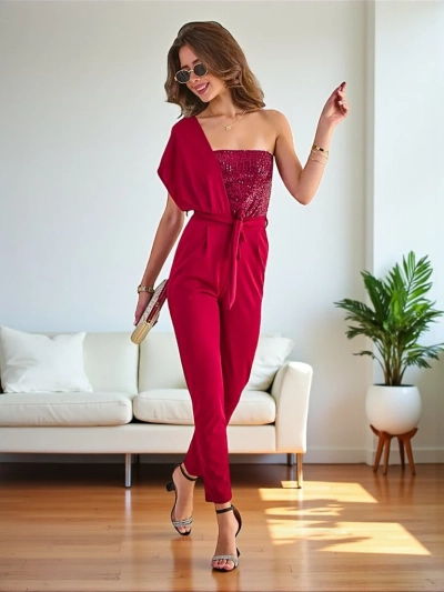 Royalfashion Длинный женский комбинезон с цирконами