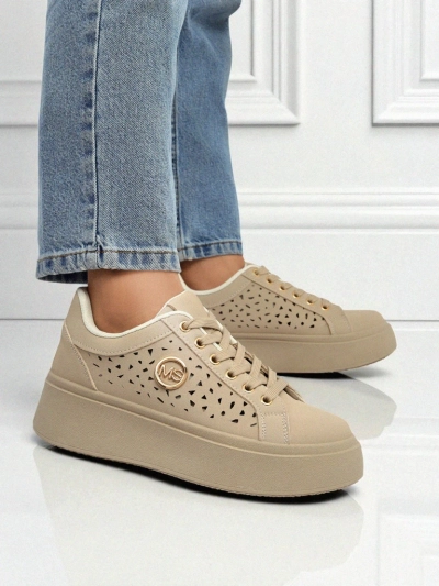 Cleo Ecru Platino – бежевые кроссовки на платформе Royalfashion экокожа