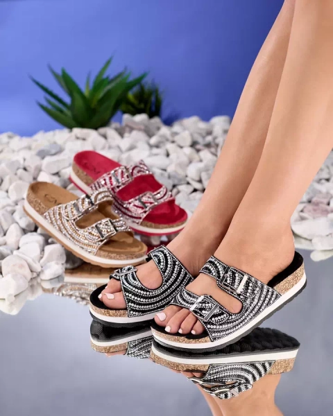 Moteriškos šlepetės su kubiniais cirkoniais juodos spalvos Lalud-Footwear