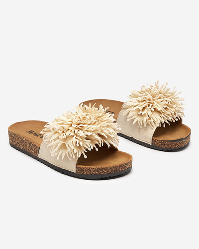 OUTLET Женские тапочки с орнаментом из ткани бежевого цвета Ailli- Footwear