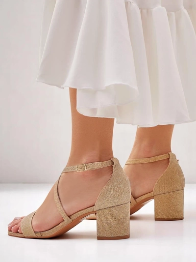Женские сандалии Royalfashion Aurelia из ткани на каблуке золотые 41