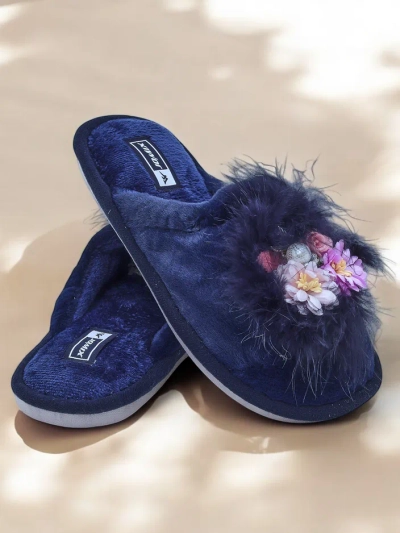 Royalfashion Moteriški pūkiniai šlepetės su gėlėmis Ederra