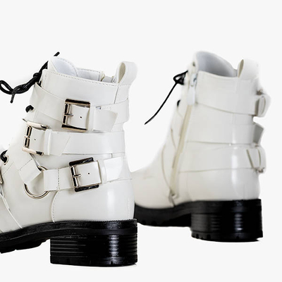 Białe damskie workery ze sprzączkami Ermite - Obuwie