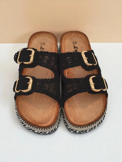 Royalfashion Moteriškos platforminės sandalės su sagtimis CorkStyle