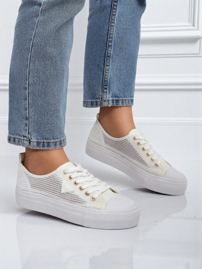 Women's White Ariadne Mesh Sneakers - Breathable Flat Sole Sneakers