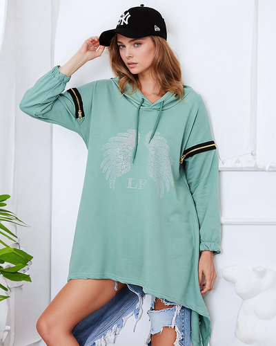 "Royalfashion" Žali moteriški oversized džemperiai su užtrauktukais