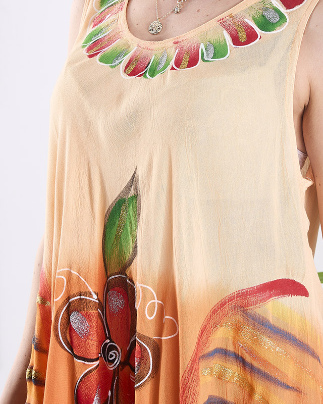 Oranžinė narzutka a'la suknelė su spalvotomis gėlėmis - Apranga